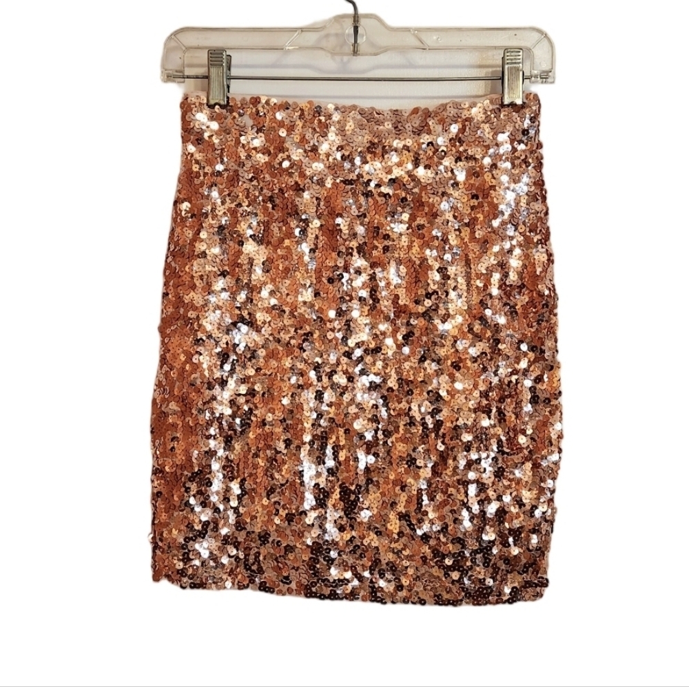 Maner Rose Gold Sequin Mini Skirt Small
